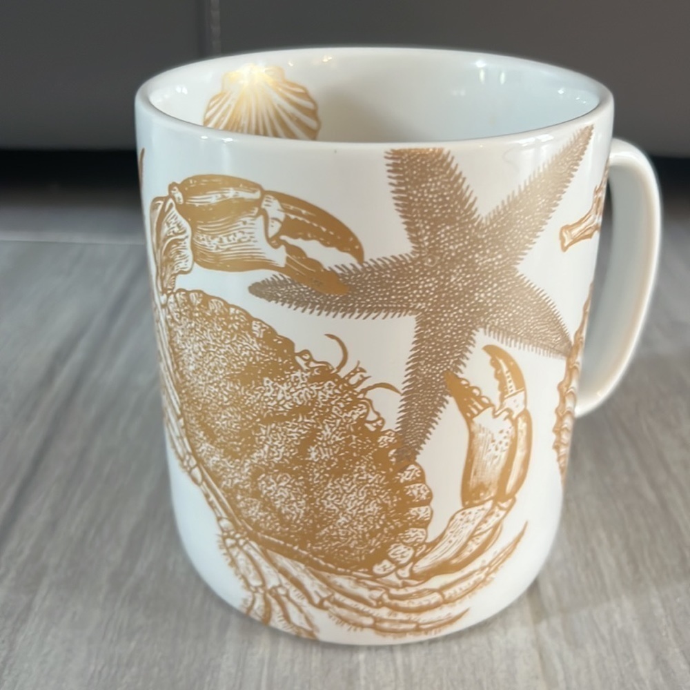 Oversized porcelain Mug beach themed white & gold - Picture 3 of 4